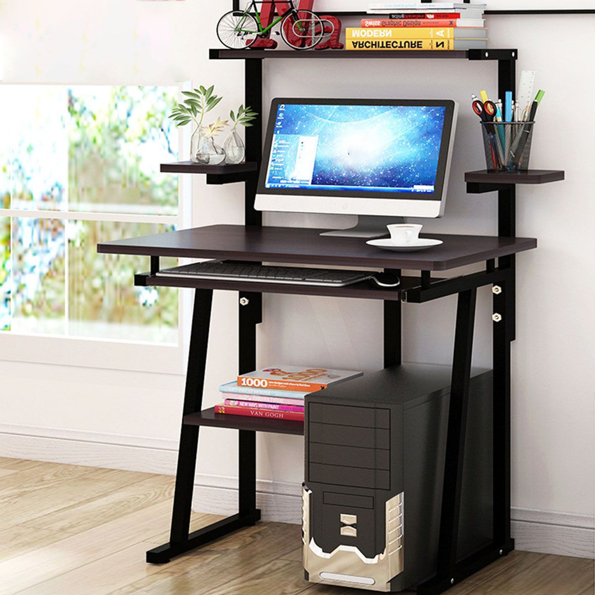 Small Computer Desk With Storage Shelves/keyboard Tray/side Shelf Study For Matte Black Corner Desks With Keyboard Shelf (View 1 of 15)