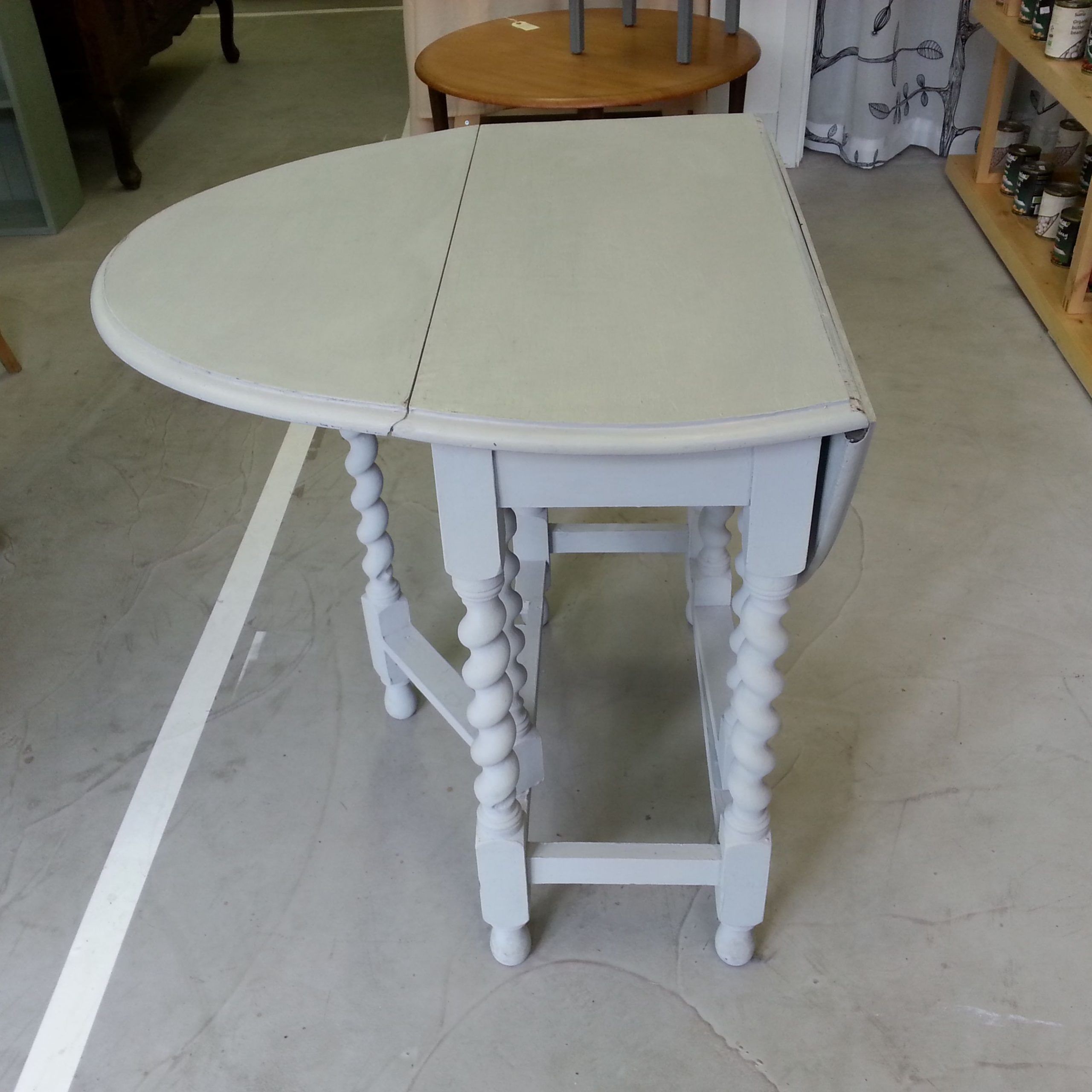Small Drop Leaf Table With Barley Twist Legs In Paris Grey Chalkpaint Inside Gray Drop Leaf Console Dining Tables (View 11 of 15)