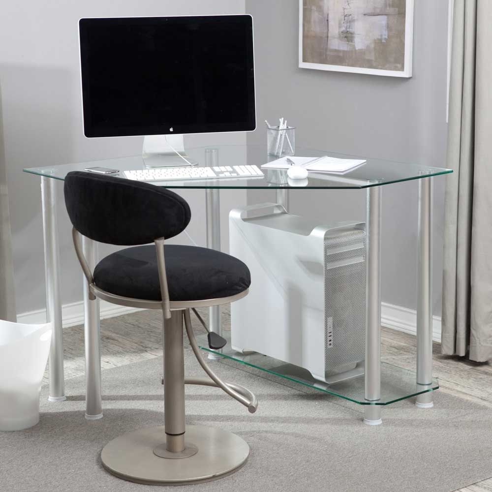 Small Glass Desk For Small Home Office Space Throughout Metal And Glass Work Station Desks (View 3 of 15)