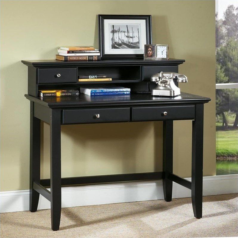Solid Wood Laptop Writing Desk With Hutch In Ebony – 5531 162 In Elm Wood Black Desks (View 8 of 15)