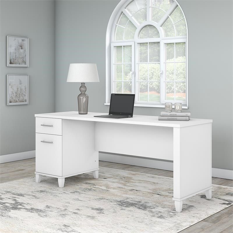 Somerset 72w Office Desk With Drawers In White – Engineered Wood – Wc81972 With White Wood And Gold Metal Office Desks (View 14 of 15)