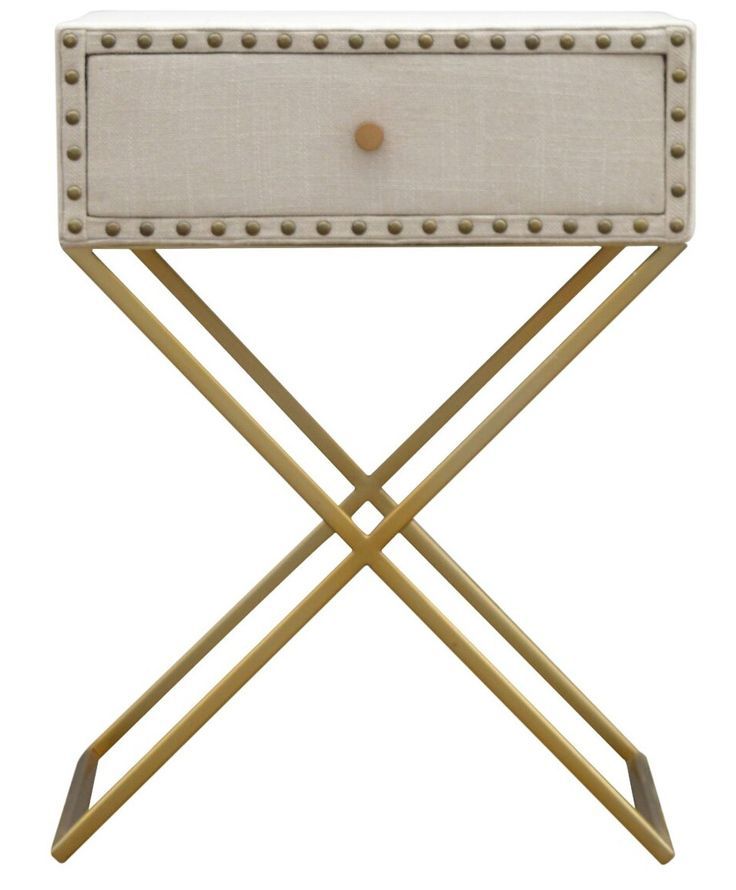 Studded Linen 1 Drawer Bedside With Gold Criss Cross Legsartisan For Wood And Dark Bronze Criss Cross Desks (View 15 of 15)