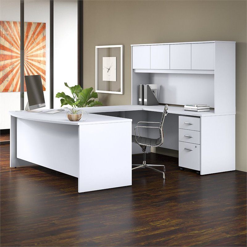 Studio C 72w U Shaped Desk With Hutch And Mobile File Cabinet In White With White Traditional Desks Hutch With Light (View 8 of 15)