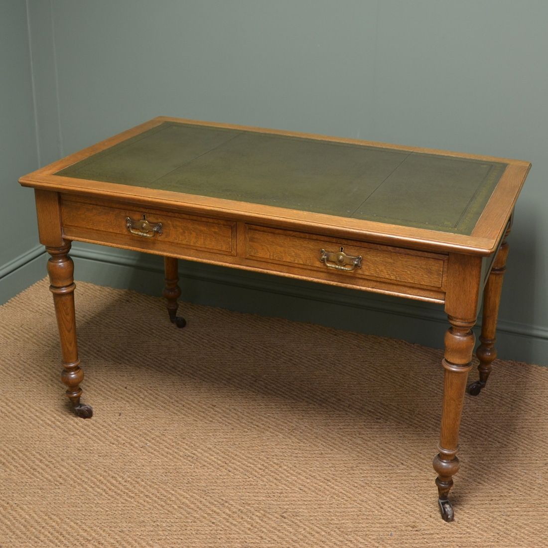 Superb Quality Victorian Golden Oak Antique Writing Table / Desk Inside Reclaimed Oak Leaning Writing Desks (View 3 of 15)
