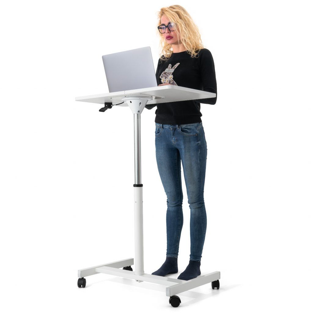 Tatkraft Focus Airlift Pneumatic Sit Stand Laptop Desk With Wheels With Regard To Sit Stand Mobile Desks (View 2 of 15)