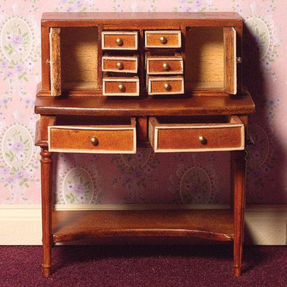 The Dolls House Emporium Inlaid Writing Desk Walnut Finish Intended For Walnut And Black Writing Desks (View 7 of 15)