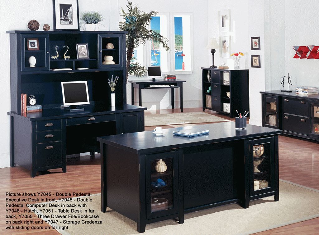 Tribeca Loft Black Office Furniture Series – Double Pedestal Executive Desk Within Black Finish Modern Office Desks (View 14 of 15)