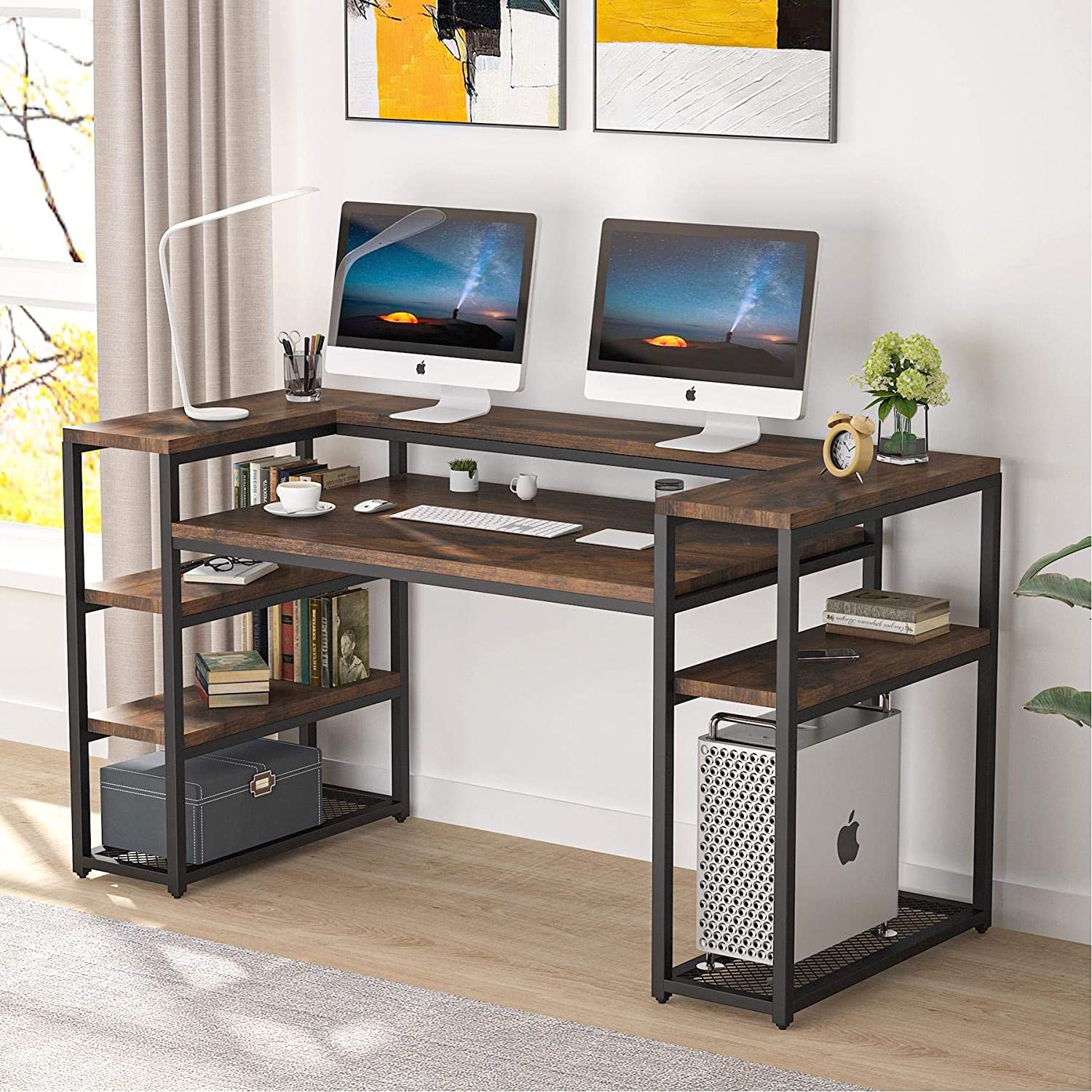 Tribesigns 63 Inch Computer Desk With Open Storage Shelves, Large For Executive Desks With Dual Storage (Photo 1 of 15)
