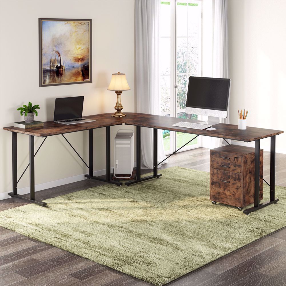 Tribesigns 83 Inch Industrial L Shaped Desk With File Cabinet Letter For Rustic Brown Corner Desks (View 15 of 15)