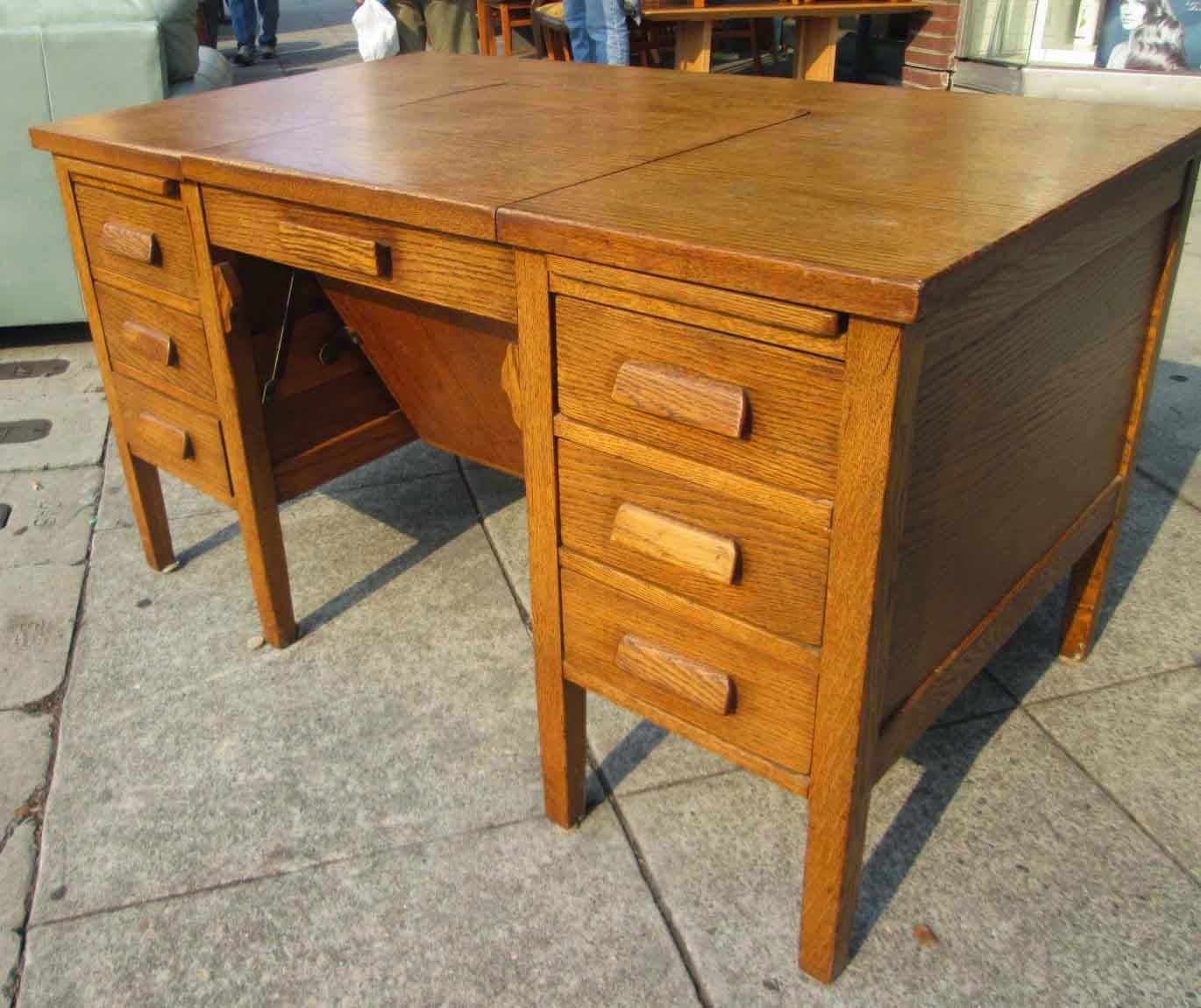 Uhuru Furniture & Collectibles: Sold Antique Oak Writing Desk – $95 With Reclaimed Oak Leaning Writing Desks (View 4 of 15)