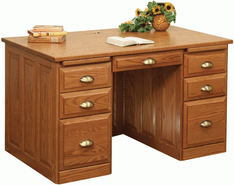 Up To 33% Off 50" Traditional Flat Top Desk | Solid Wood Furniture With Hickory Wood 5 Drawer Pedestal Desks (View 10 of 15)