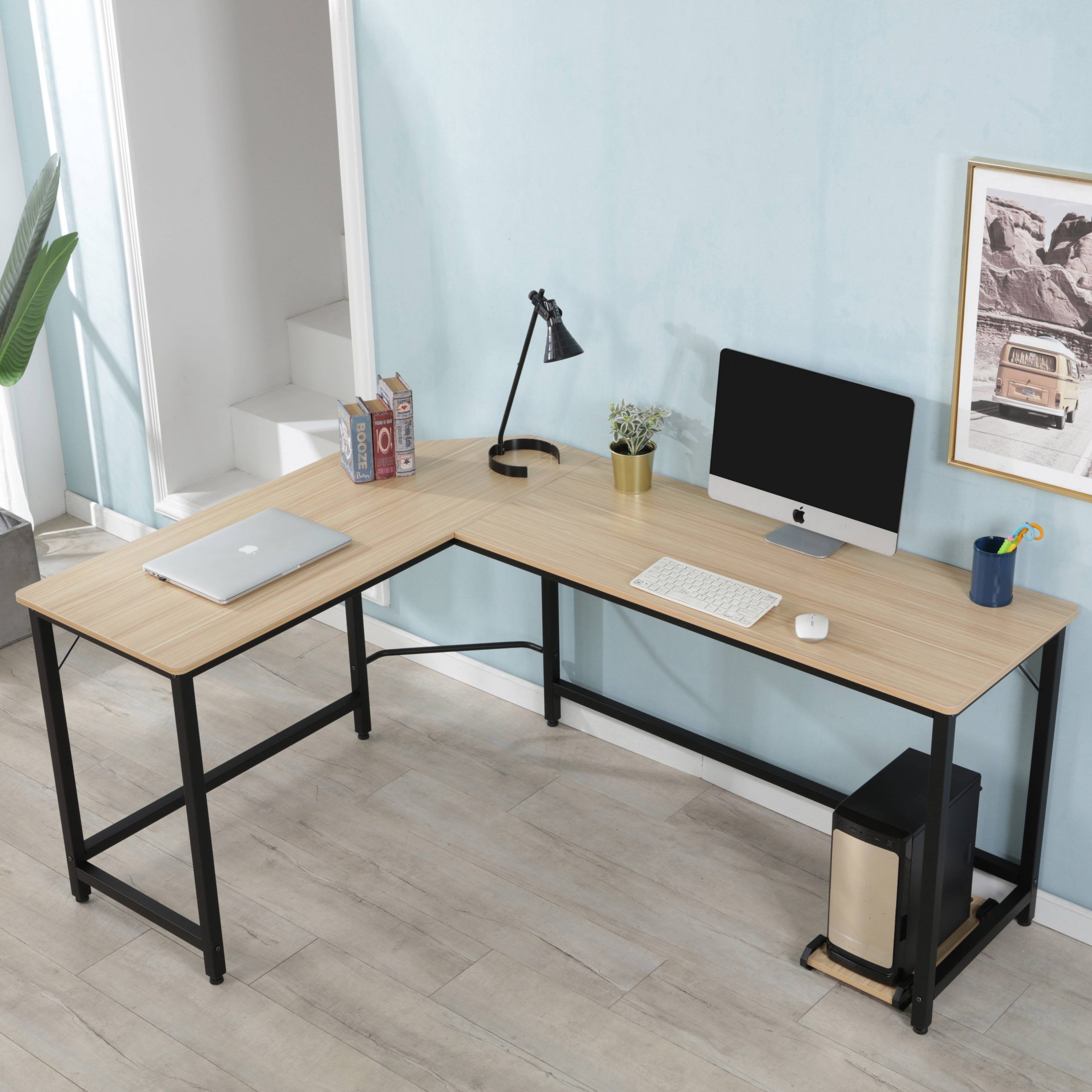 Urhomepro Modern Simple Office Desk, Heavy Duty Corner Computer Desk With Modern Black Steel Desks (View 1 of 15)