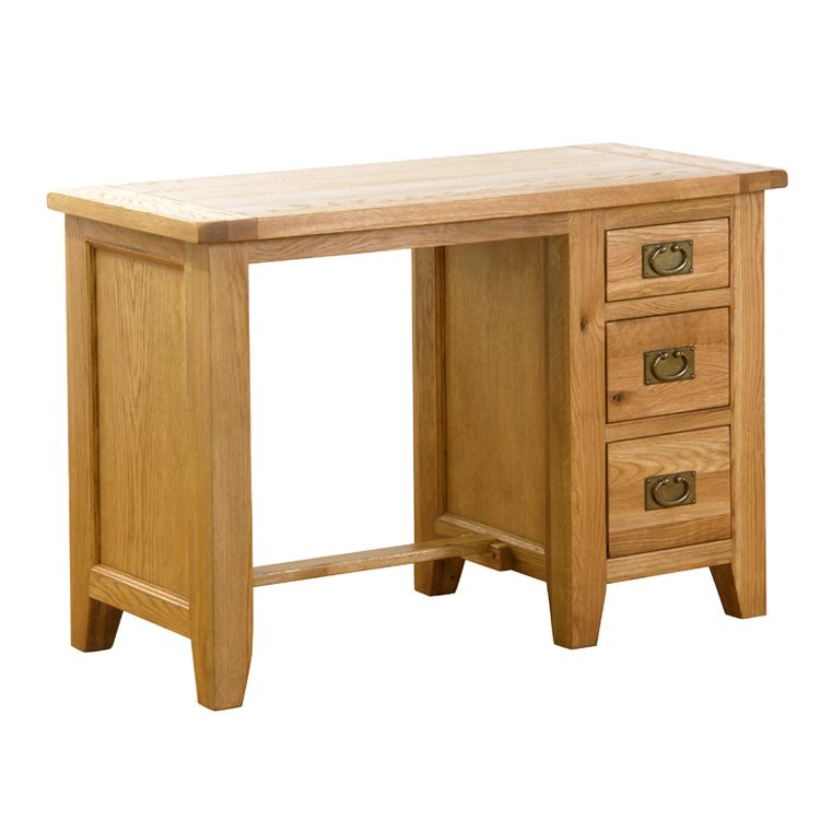 Vancouver Petite – 3 Drawer Oak Desk / Dressing Table (nb033) | Bestbuys Within Burnished Oak 3 Drawer Desks (View 8 of 15)
