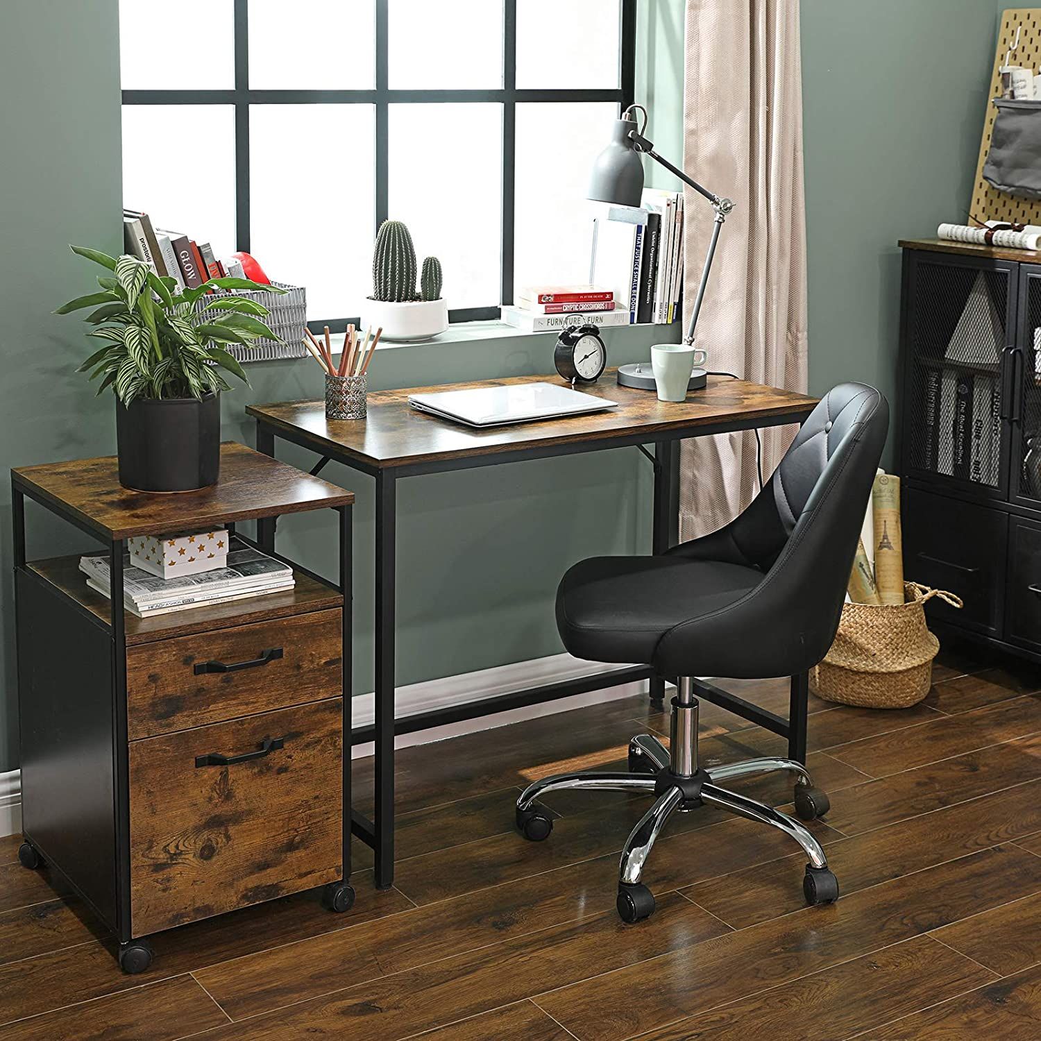 Vasagle Writing Desk, Computer Desk, Small Office Table, 100 X 50 X 75 Throughout Black Metal And Rustic Wood Office Desks (View 3 of 15)