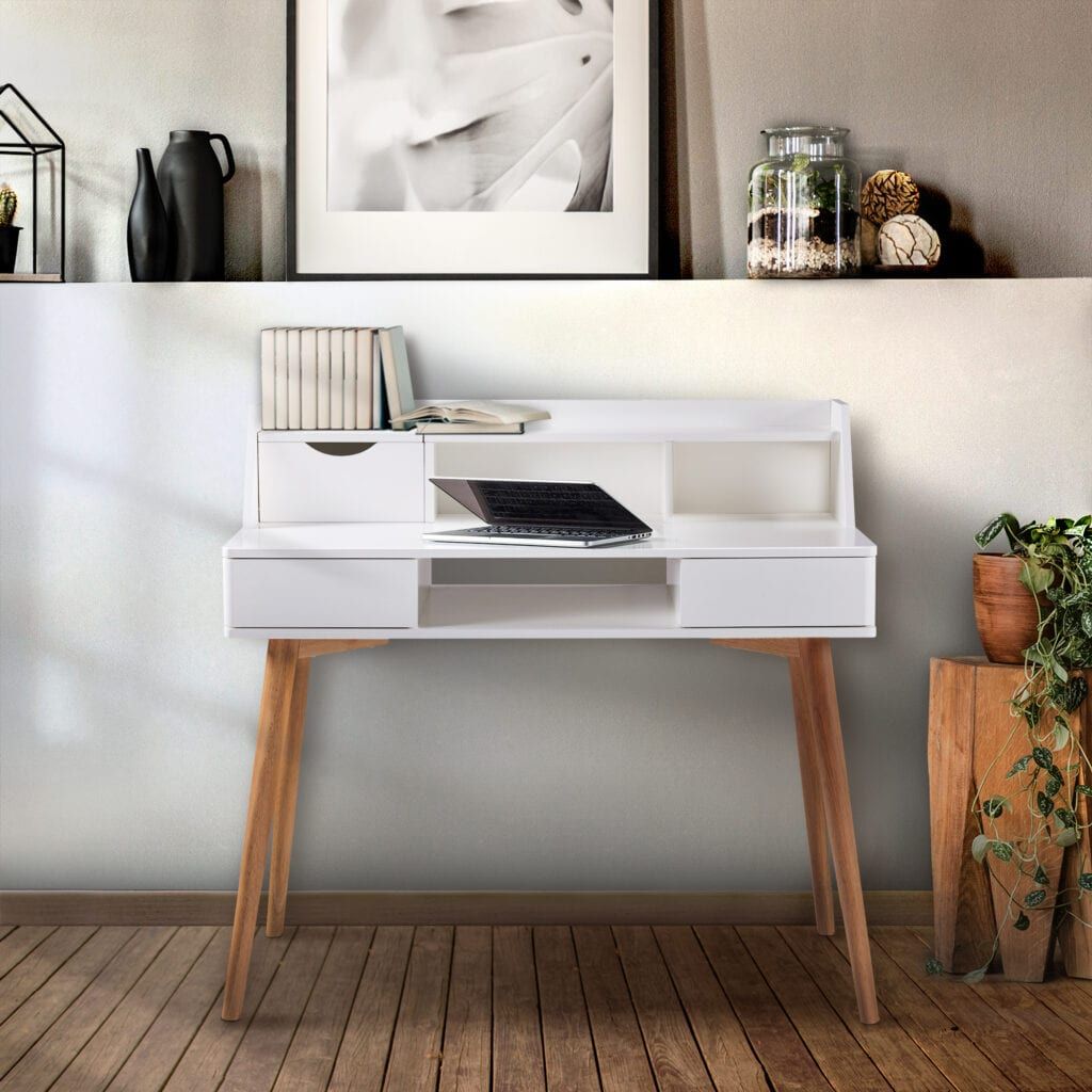 Versanora Creativo Wooden Writing Desk With Storage, White/natural Vnf Regarding Natural And White 1 Drawer Writing Desks (View 5 of 15)