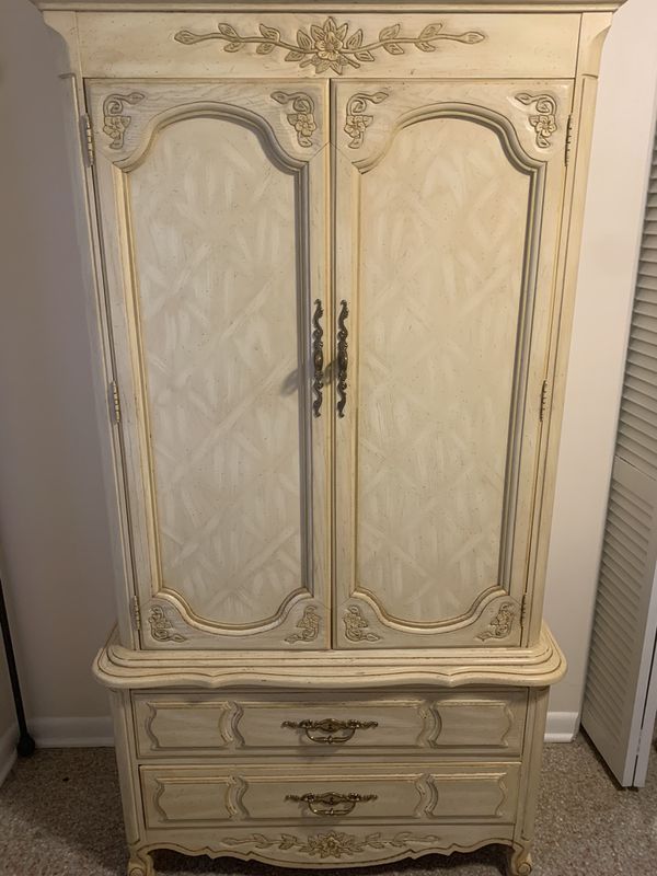 Vintage Armoire Ivory Wood With Drawers For Sale In Aloma, Fl – Offerup Within Antique Ivory Wood Desks (View 9 of 15)
