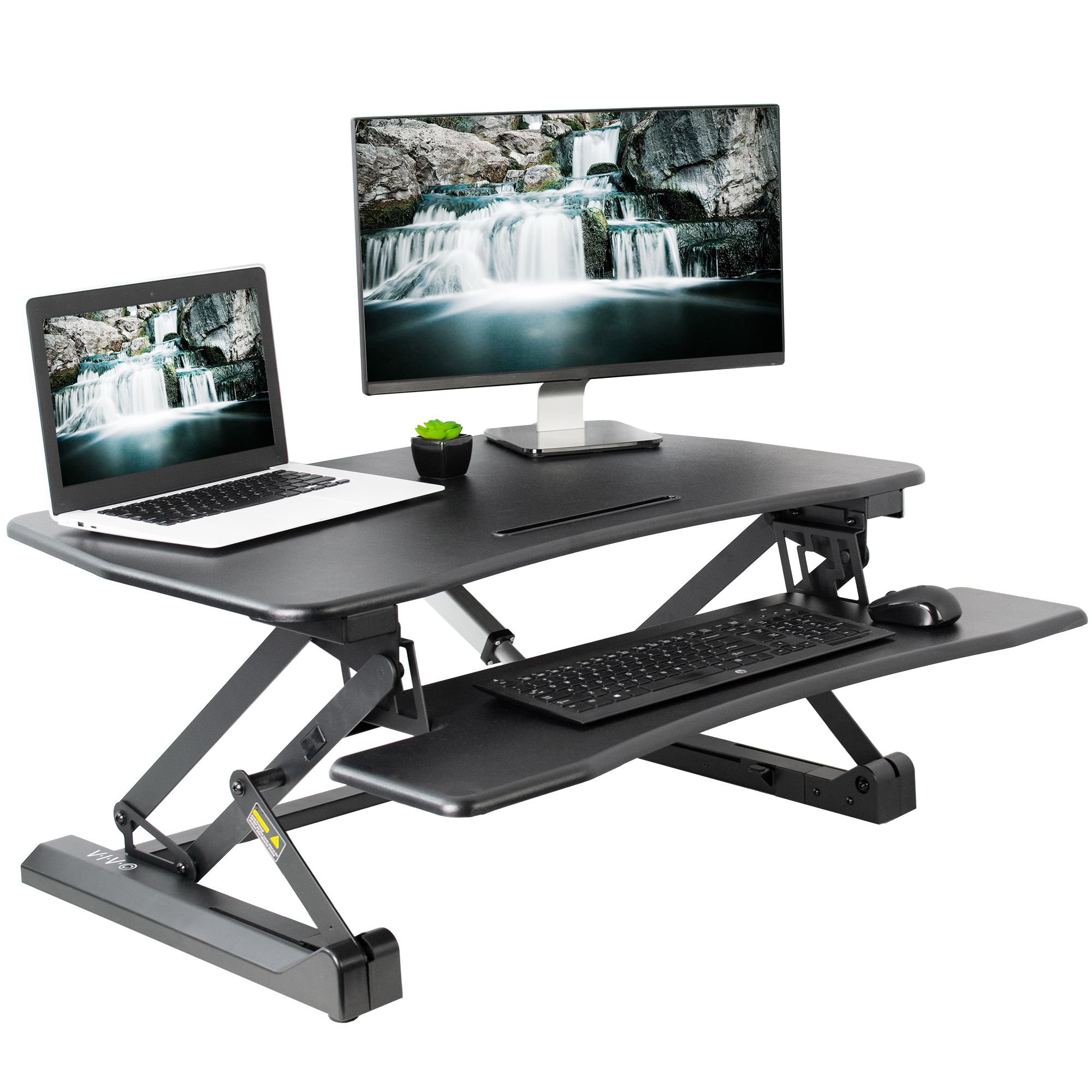 Vivo Black Electric Height Adjustable Standing Desk Tabletop Monitor Within Black Adjustable Laptop Desks (View 11 of 15)