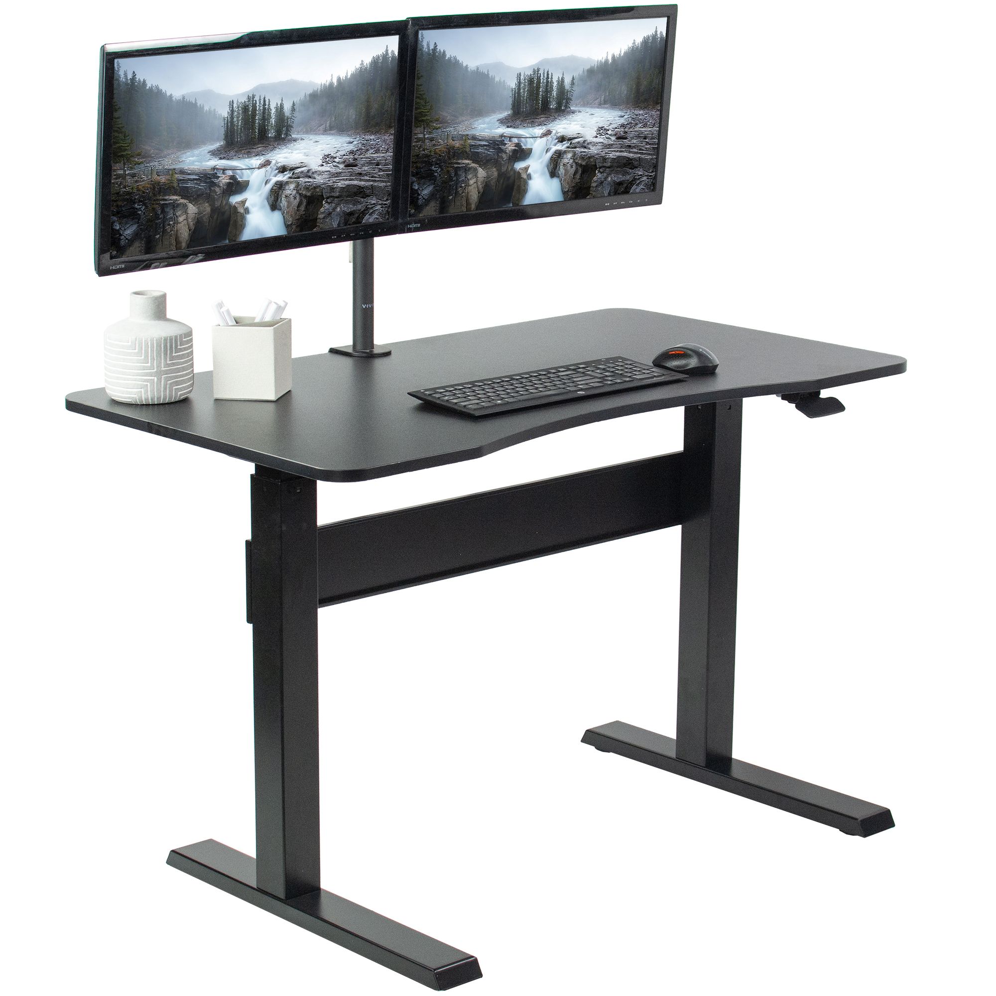 Vivo Black Pneumatic Spring 47 X 27 Inch Stand Up Desk, Adjustable Regarding Cherry Adjustable Stand Up Desks (Photo 7 of 15)
