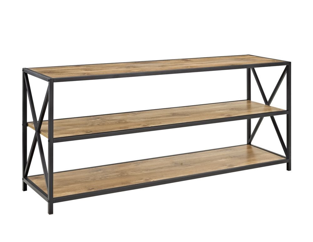 Walker Edison 2 Shelf Industrial Wood Bookcase, 60 Inch – Barnwood With Regard To Metal And Chestnut Wood 2 Shelf Desks (View 9 of 15)
