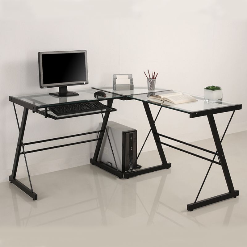 Walker Edison 3 Piece Imperial Desk Black W Clear Glass D51z29 With Large Frosted Glass Aluminum Desks (View 5 of 15)