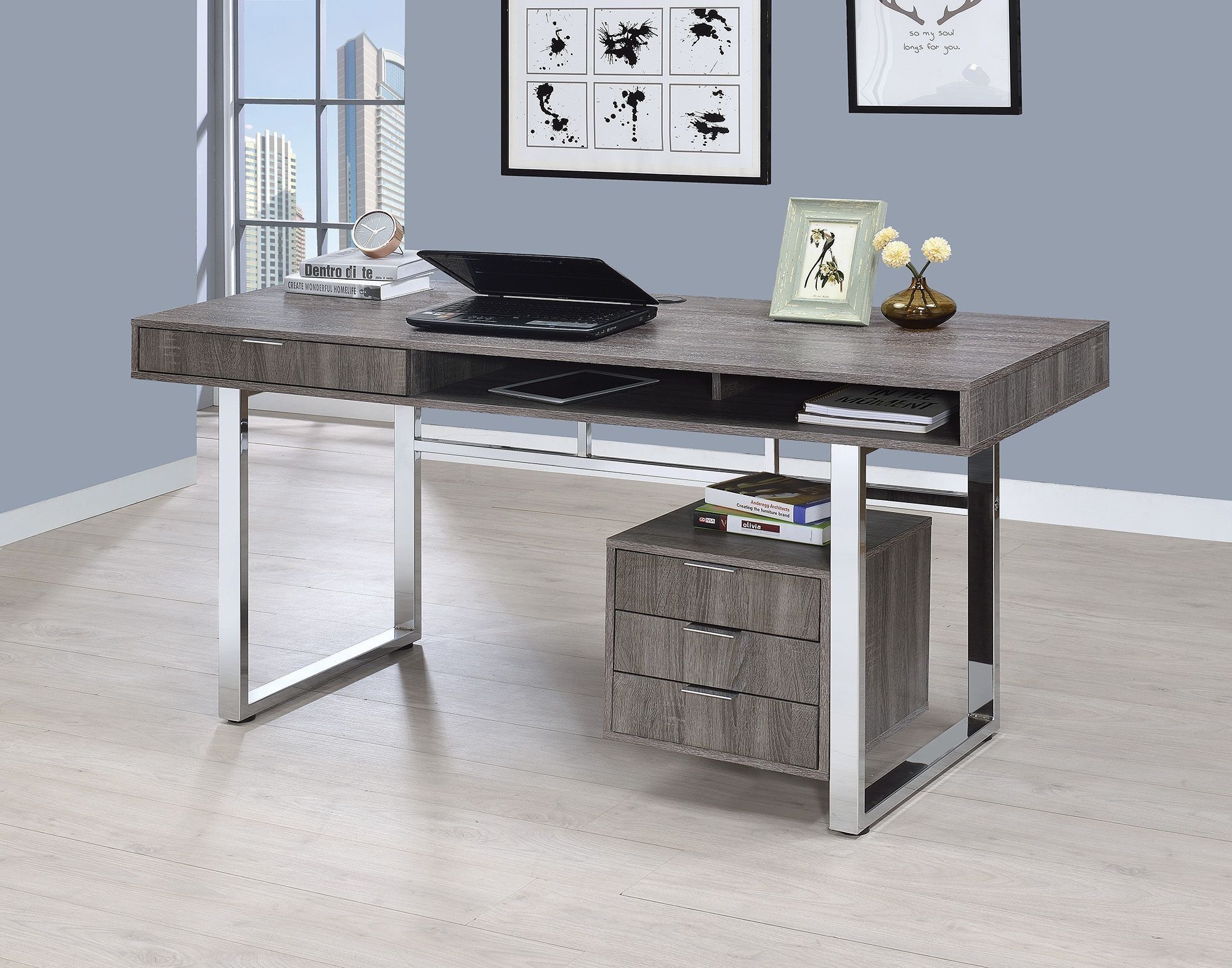 Weathered Gray Writing Desk From Coaster | Coleman Furniture Throughout Gray Wash Wood Writing Desks (View 9 of 15)