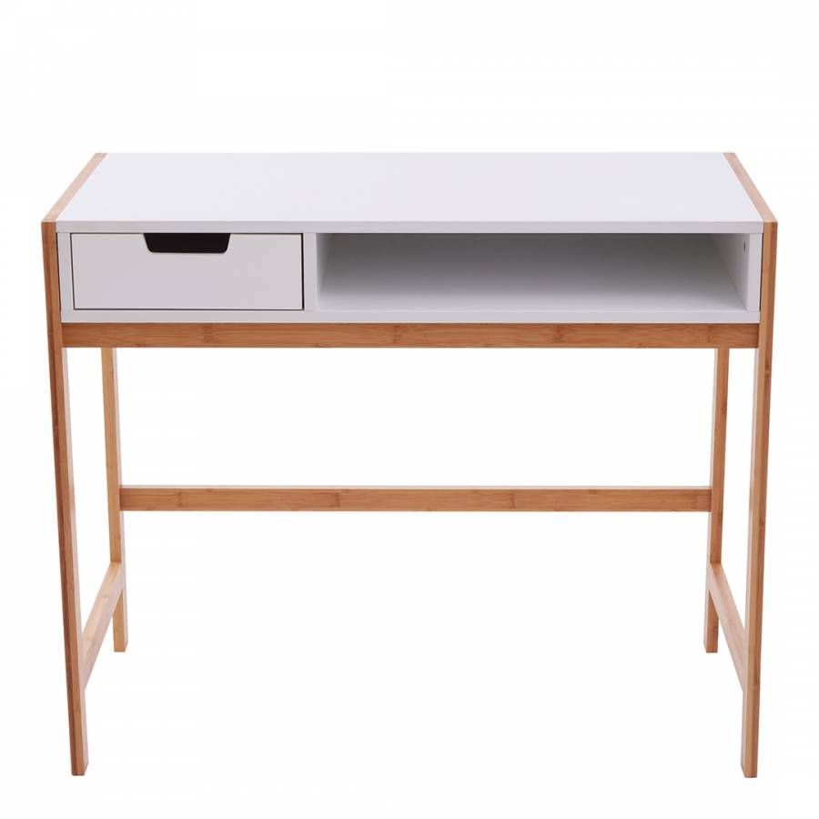White Bamboo Rostok 1 Drawer Desk – Brandalley With Snow White 1 Drawer Desks (View 4 of 15)