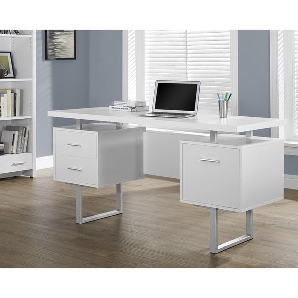 White Hollow Core Silver Metal 60 Inch Office Desk – Overstock For Hwhite Wood And Metal Office Desks (View 14 of 15)