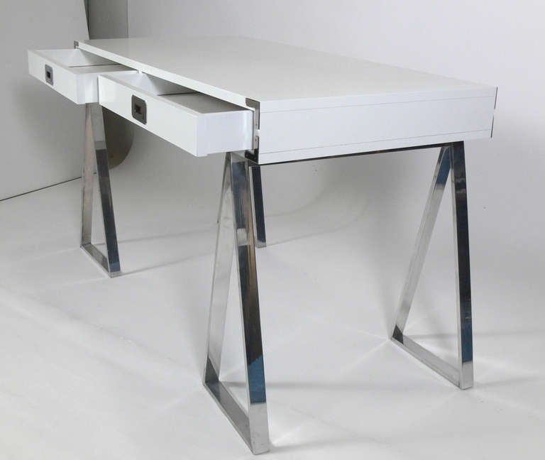 White Lacquer Campaign Desk At 1stdibs With Regard To White Lacquer And Brown Wood Desks (View 1 of 15)