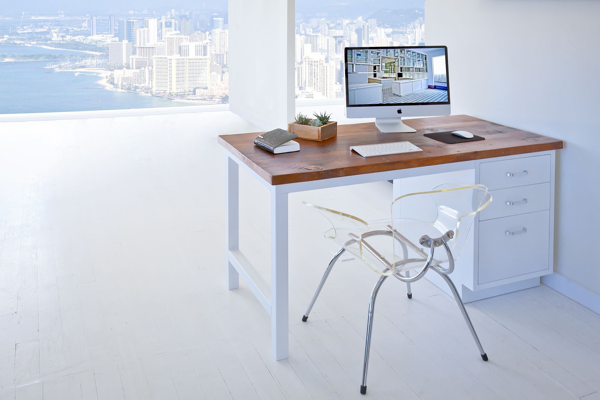 White Metal Desk With Vintage Wood Top (View 8 of 15)