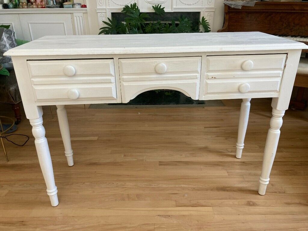 White Painted, Solid Pine Wood Desk | In Tonbridge, Kent | Gumtree With Aged White Finish Wood Writing Desks (View 12 of 15)