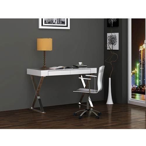 Whiteline Modern Living Elm High Gloss White Large Desk Dk1205l Wht Intended For White Lacquer Stainless Steel Modern Desks (View 15 of 15)