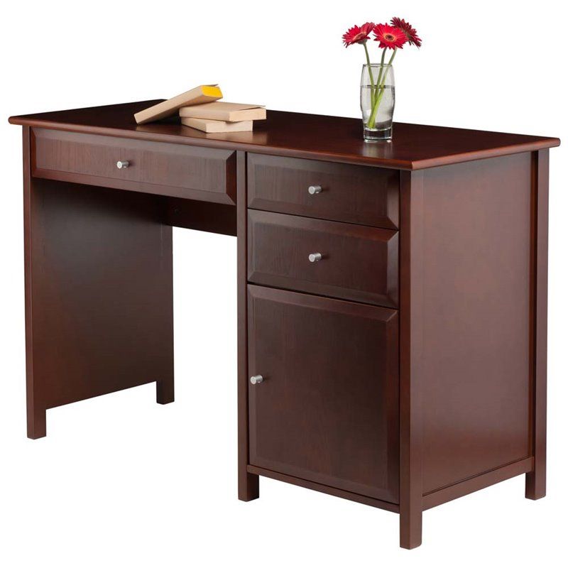 Winsome Delta Office Writing Desk In Walnut – 94147 In Black Glass And Walnut Wood Office Desks (View 11 of 15)