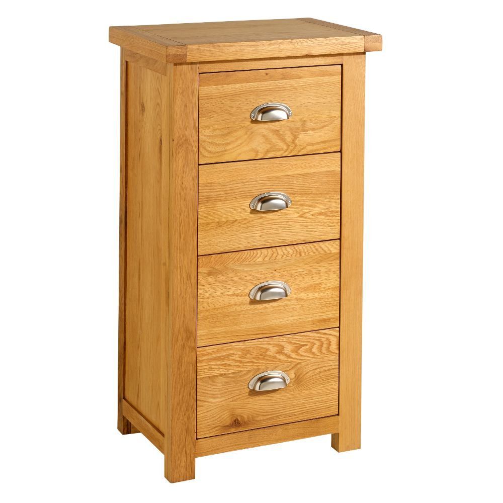 Woburn Oak Wooden 4 Drawer Narrow Chest Inside Natural Peroba 4 Drawer Wood Desks (View 1 of 15)