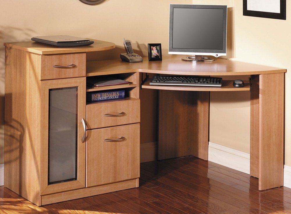 Wood Corner Computer Desk With Drawers – Thebestwoodfurniture For White Wood 1 Drawer Corner Computer Desks (Photo 5 of 15)