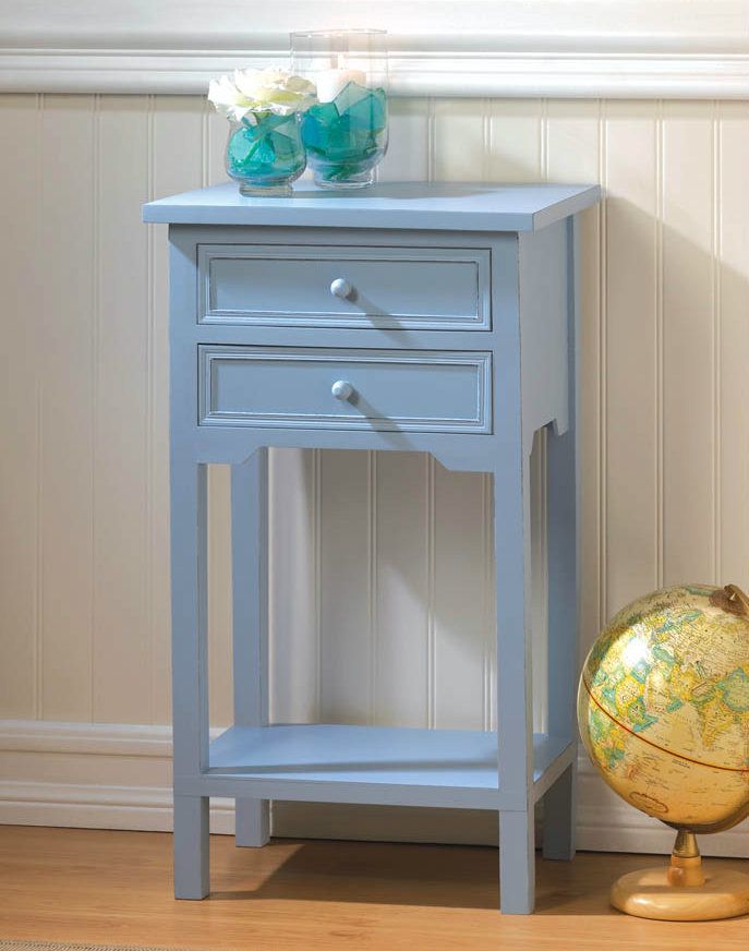 Wood Side Table With Two Drawers – Light Blue With Blue And White Wood Campaign Desks (View 13 of 15)