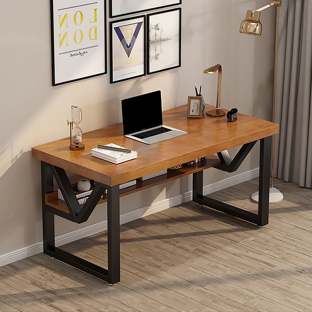 Wood Writing Desk With Shelf Black Metal Rustic For Office Small Regarding Dark Sapphire Wood Writing Desks (View 11 of 15)