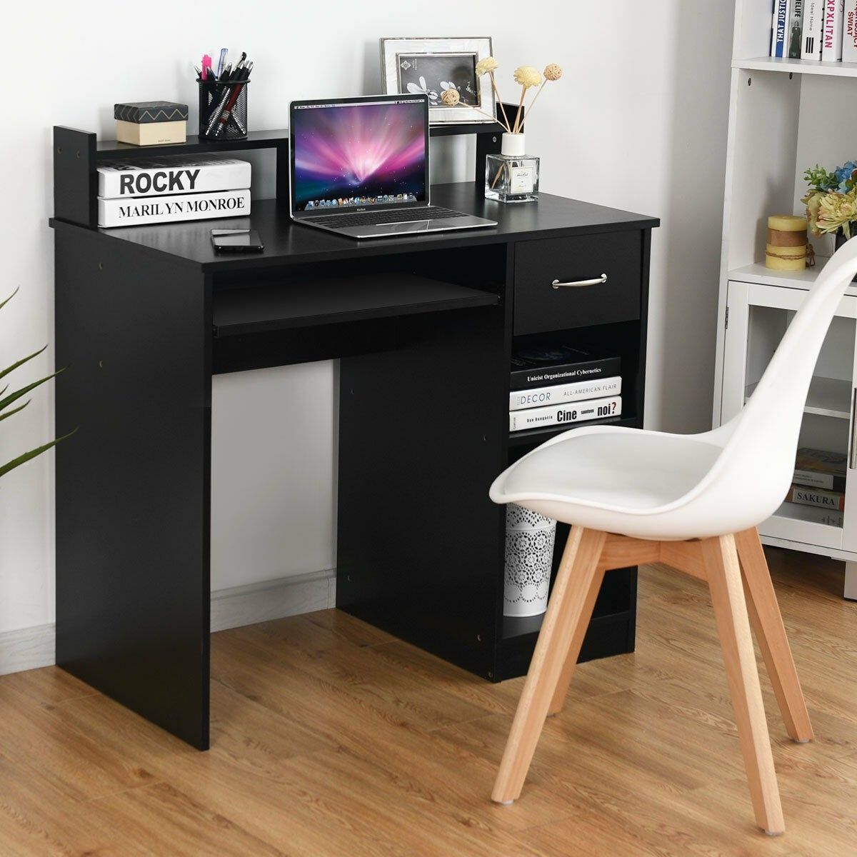 Workstation With Smooth Keyboard Tray & Storage Shelves Laptop Pc Table Regarding Corner Desks With Keyboard Shelf (View 1 of 15)