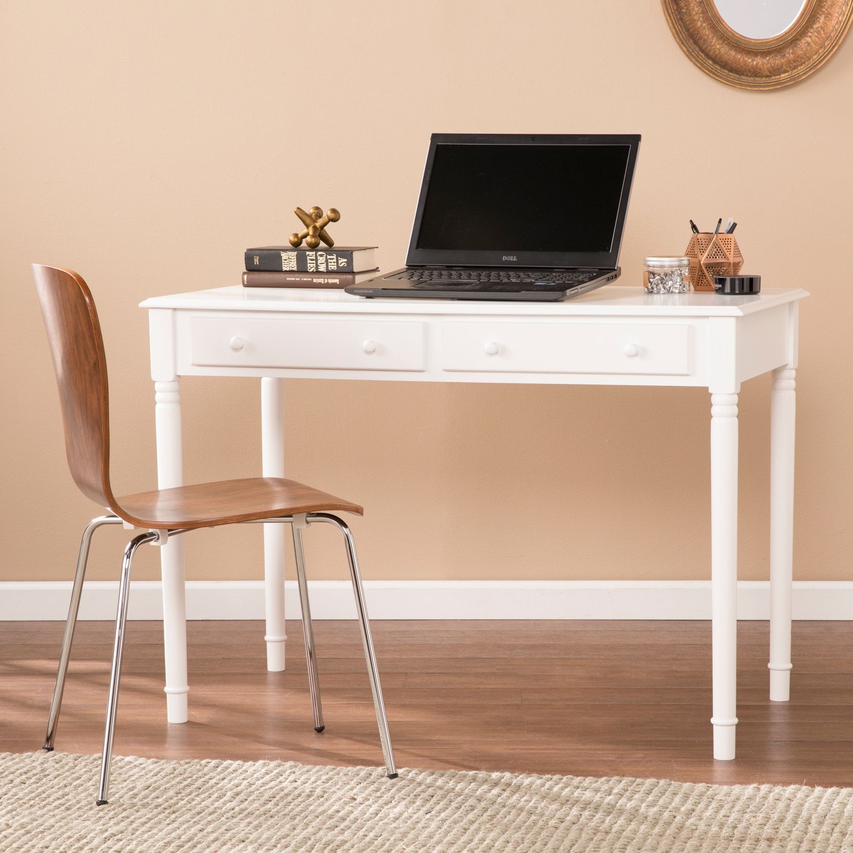 Writing 2 Drawer Desk | Brylane Home Pertaining To Aged White Finish Wood Writing Desks (View 1 of 15)