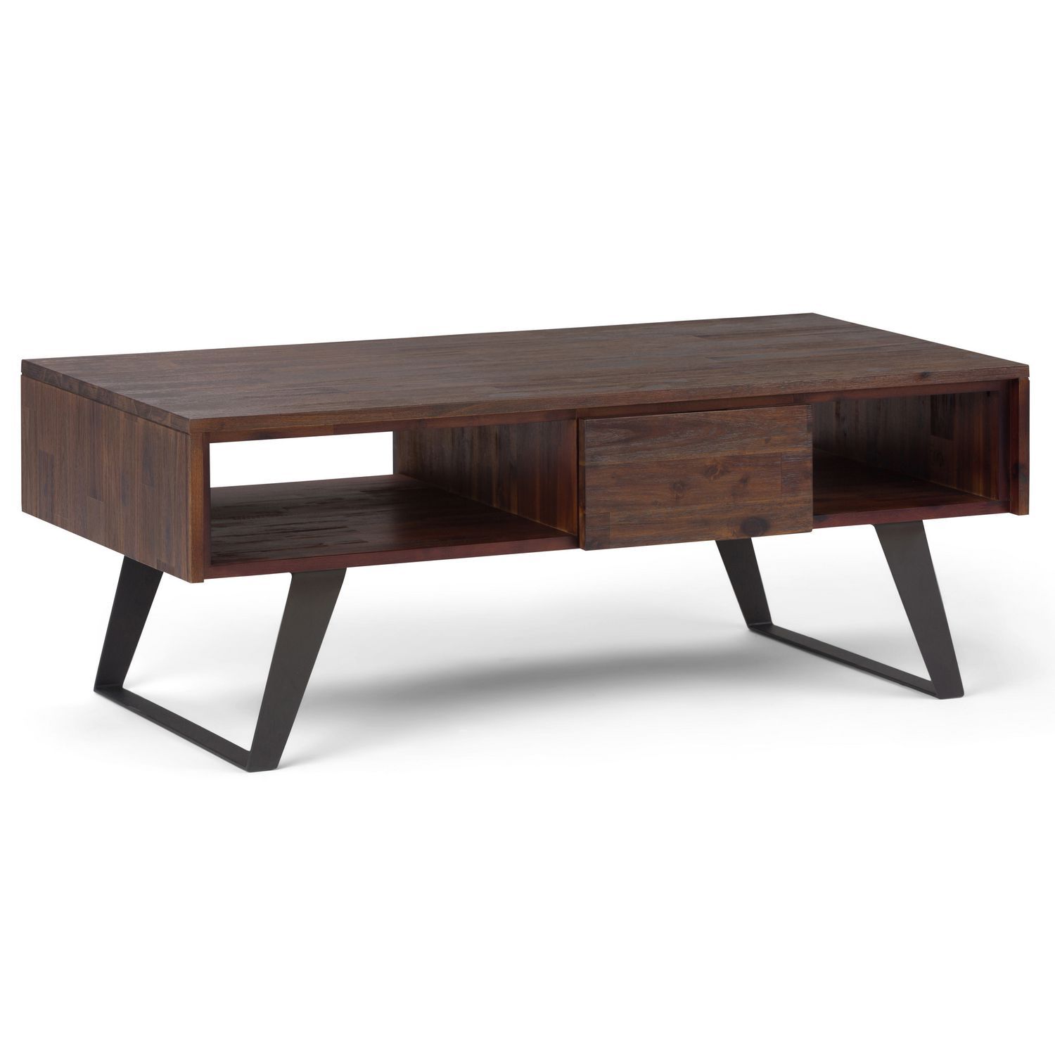 Wyndenhall Mitchell Solid Acacia Coffee Table In Distressed Charcoal With Distressed Brown Wood 2 Tier Desks (View 2 of 15)