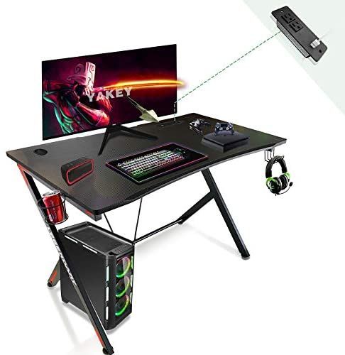 Yakey Gaming Desk 45 Inch Home Office Desk, Gaming Workstation With Pertaining To Gaming Desks With Built In Outlets (View 4 of 15)