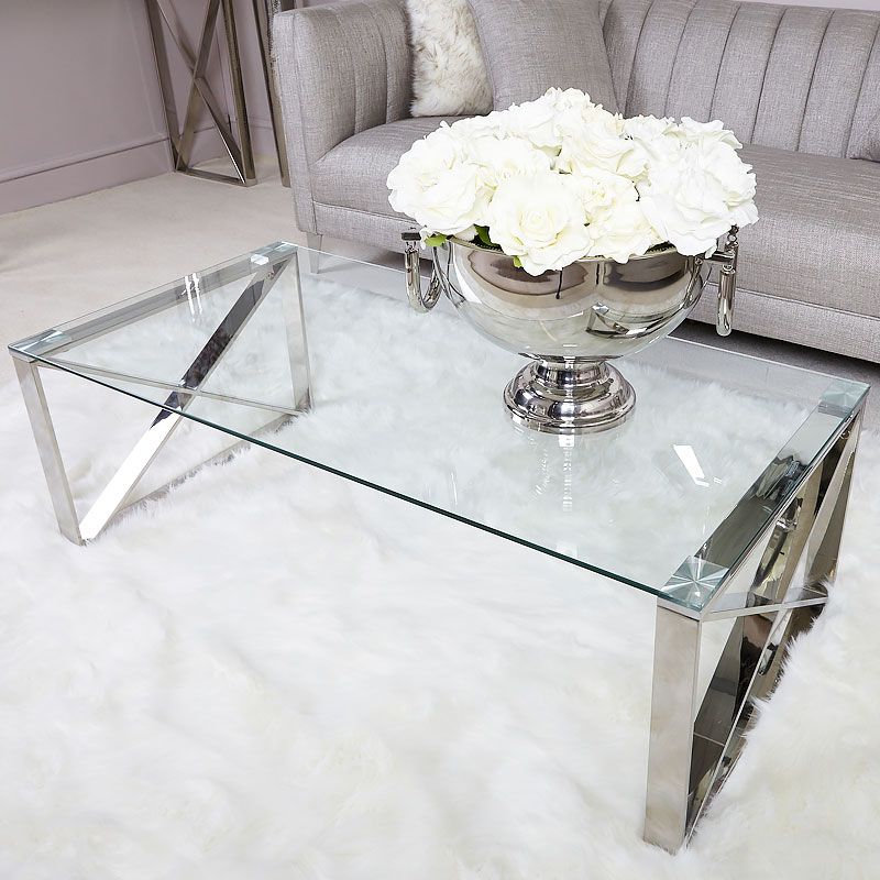 Zenn Contemporary Stainless Steel Clear Glass Lounge Coffee Table Pertaining To Stainless Steel And Glass Modern Desks (Photo 1 of 15)