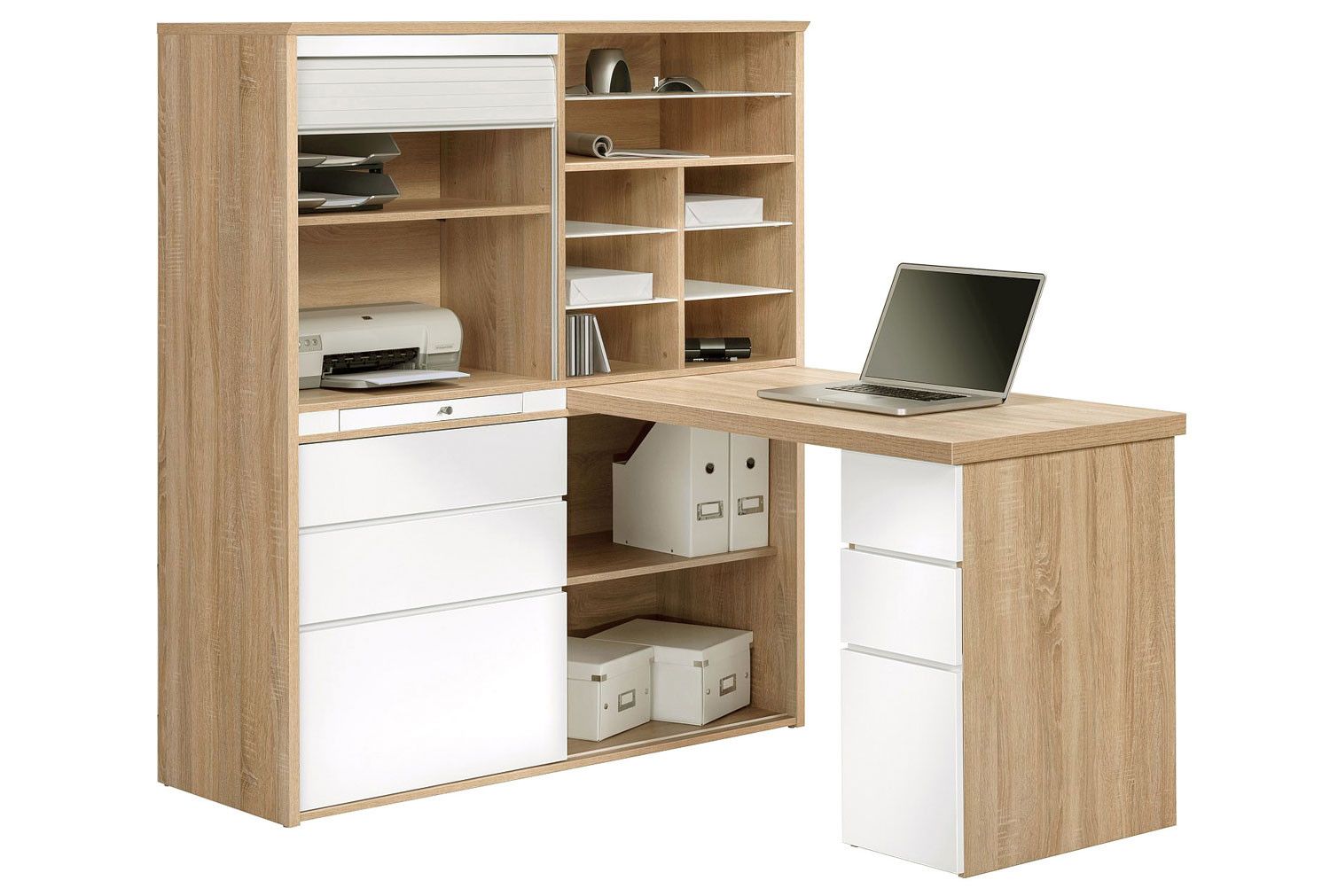Zuccotto Mini Office (sonoma Oak/ White Gloss) – Furniture At Work® Throughout Sonoma Oak Writing Desks (View 5 of 15)