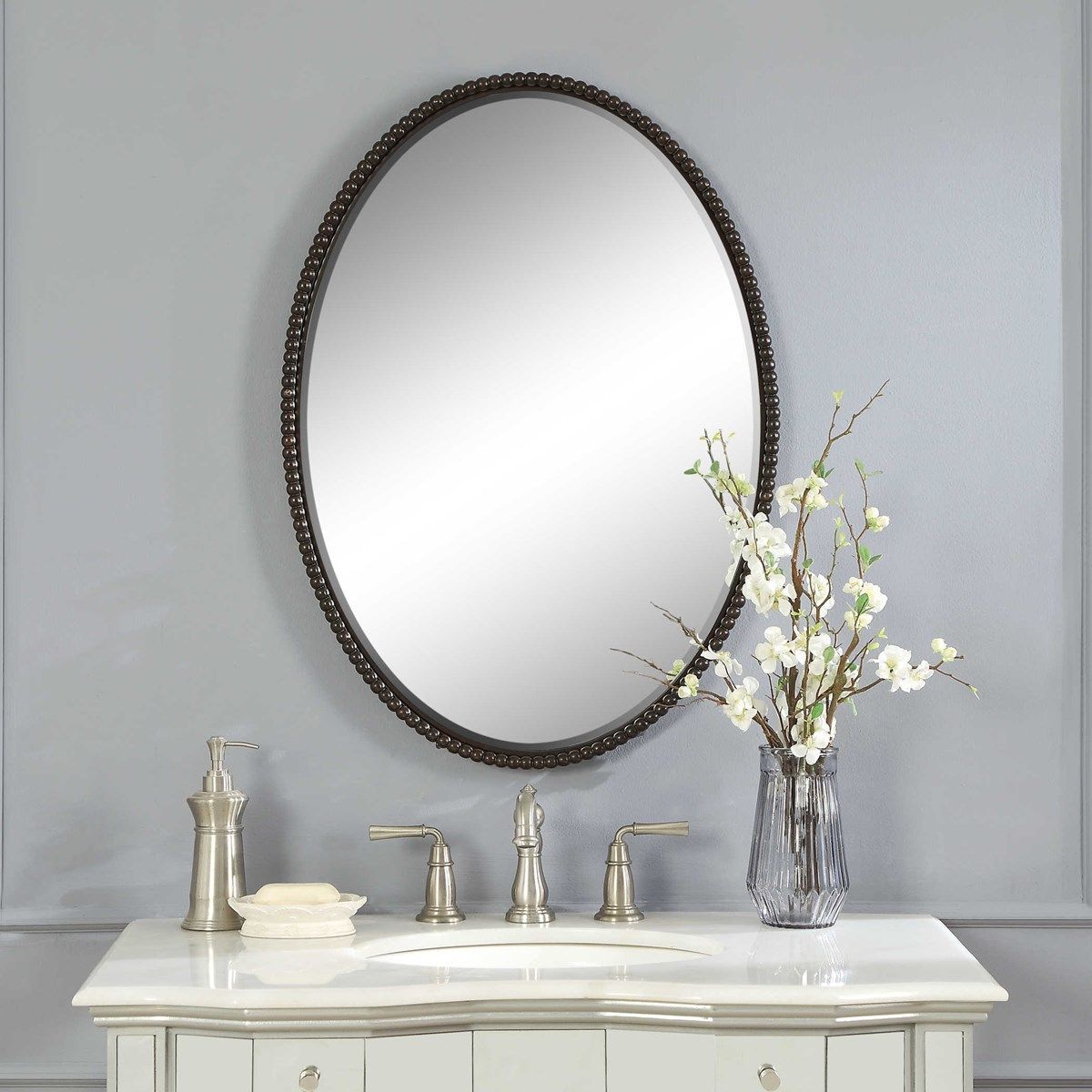 01101 B | Oval Mirror, Decorative Bathroom Mirrors, Uttermost Mirrors Inside Vassallo Beaded Bronze Beveled Wall Mirrors (View 8 of 15)