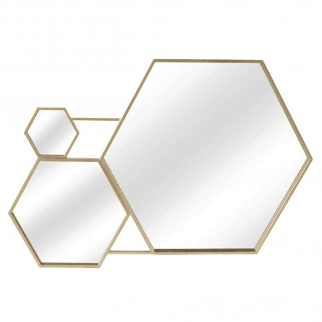 100cm Gold Hexagon Wall Mirror | Wall Mirror | Gold Wall Mirror For Gold Hexagon Wall Mirrors (View 2 of 15)