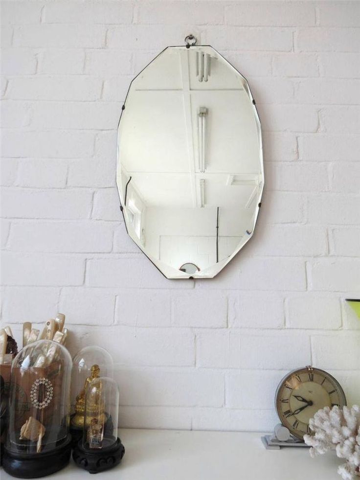 £165 Vintage Oval Bevelled Edge Wall Mirror Art Deco Beveled Edge Regarding Smoke Edge Wall Mirrors (View 11 of 15)