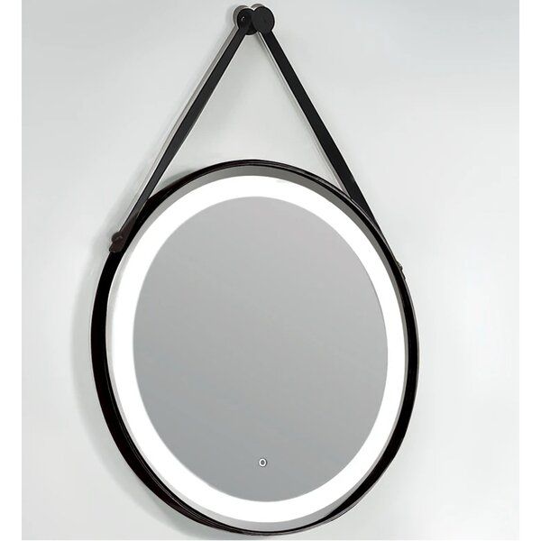 17 Stories Bold Remaley Leather Strap Round Mirror With Led In Matte Within Matte Black Round Wall Mirrors (View 1 of 15)