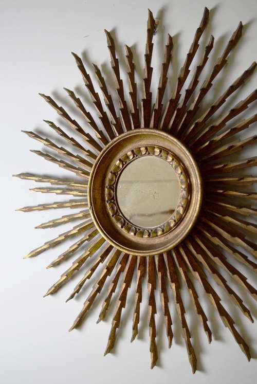 1950's Art Deco Style Gilt Wood Sunburst Mirror In Antique Gilt Mirrors Within Perillo Burst Wood Accent Mirrors (View 12 of 15)