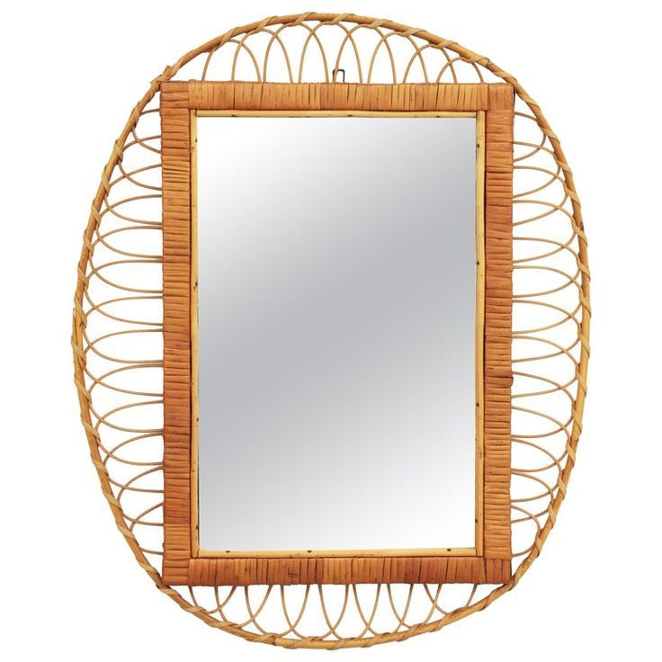 1950s Handcrafted French Riviera Rectangular Mirror With Oval Rattan Regarding Rectangular Bamboo Wall Mirrors (View 9 of 15)