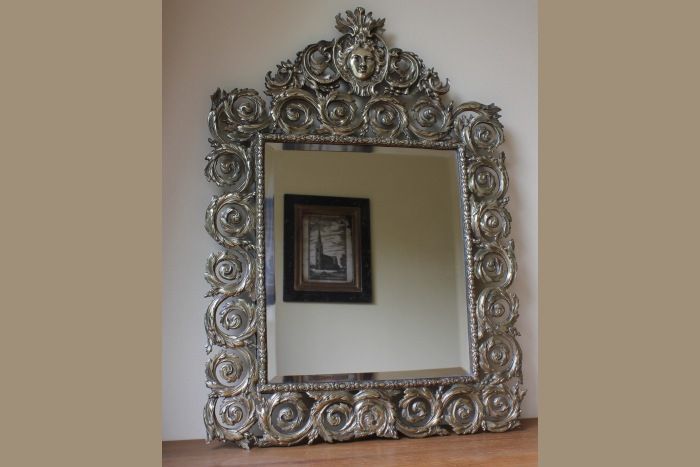 19th Century French Brass Wall Mirror Pertaining To French Brass Wall Mirrors (View 1 of 15)