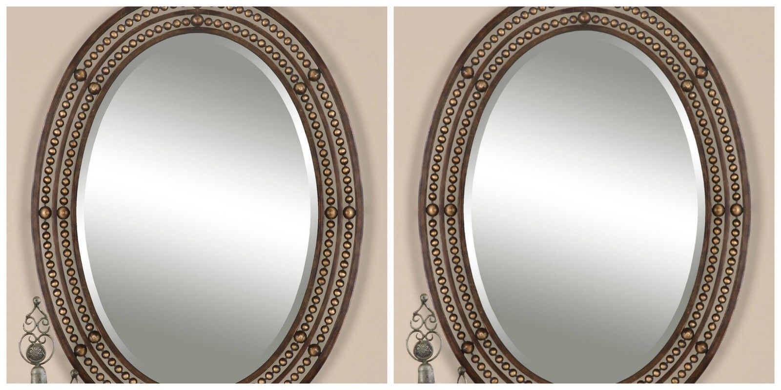 2 Mid Century Inspired Oil Rubbed Bronze Metal Oval Beveled Wall Vanity Within Woven Bronze Metal Wall Mirrors (View 4 of 15)
